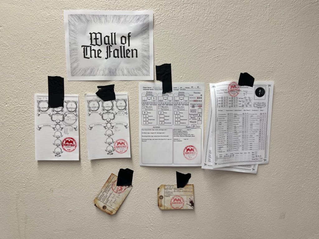 The wall of the fallen Saturday Morning, there are 6 characters posted.